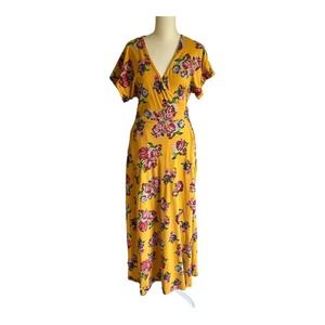 Matilda Jane Wrap Maxi‎ Dress Womens Small Mustard Yellow Floral Alana True Wrap